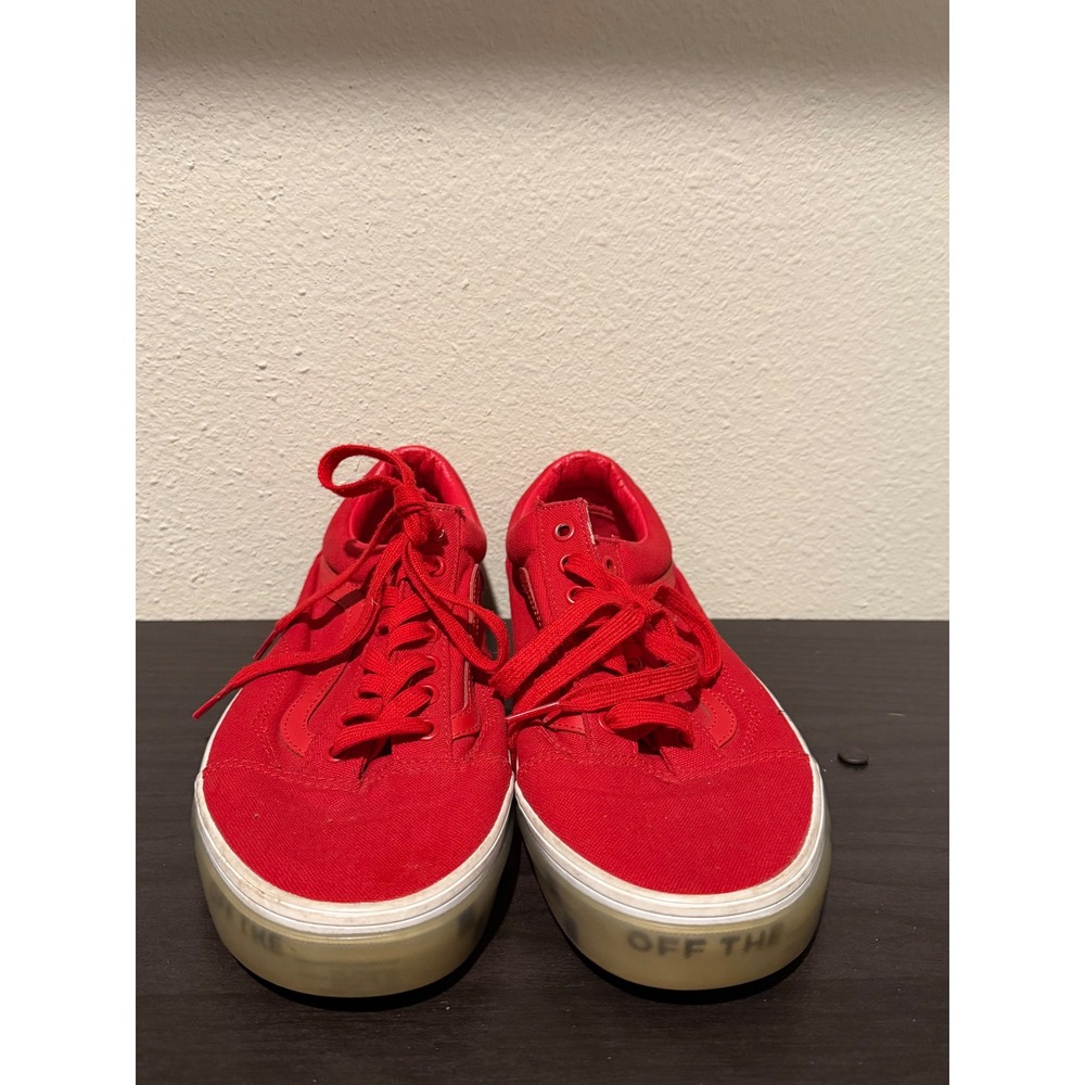 Vans Old Skool Red Canvas Low Top Sneakers Translucent Sole Off The Wall Graphic